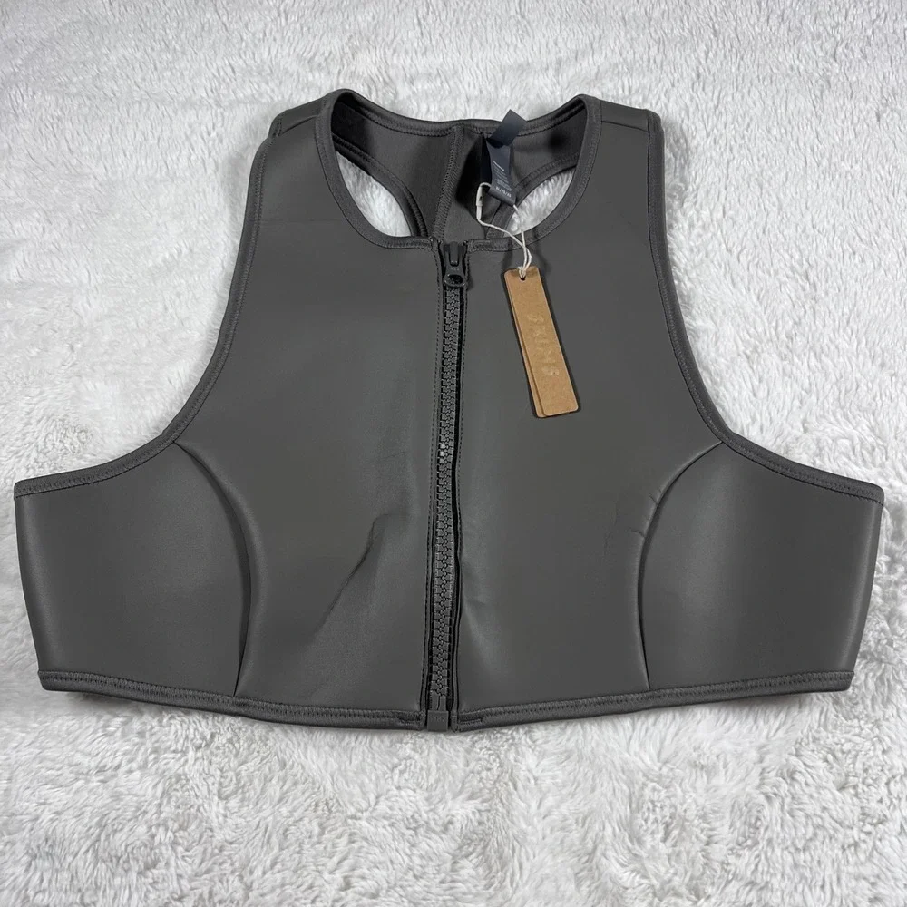 SKIMS Rubberized Scuba Swim High‎ Neck Bikini Top Gray Chalk BT-HNK-3160 XL NWT